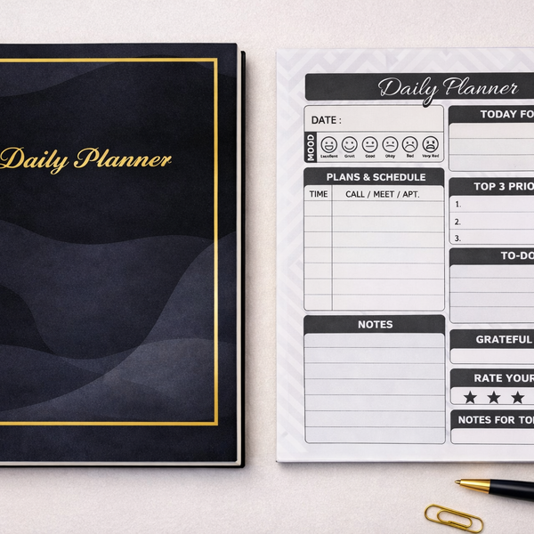 Black Daily Planner Brief For Professional And Students